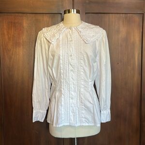 70s Cotton Pintuck Prairie Blouse Lace Embroidery M